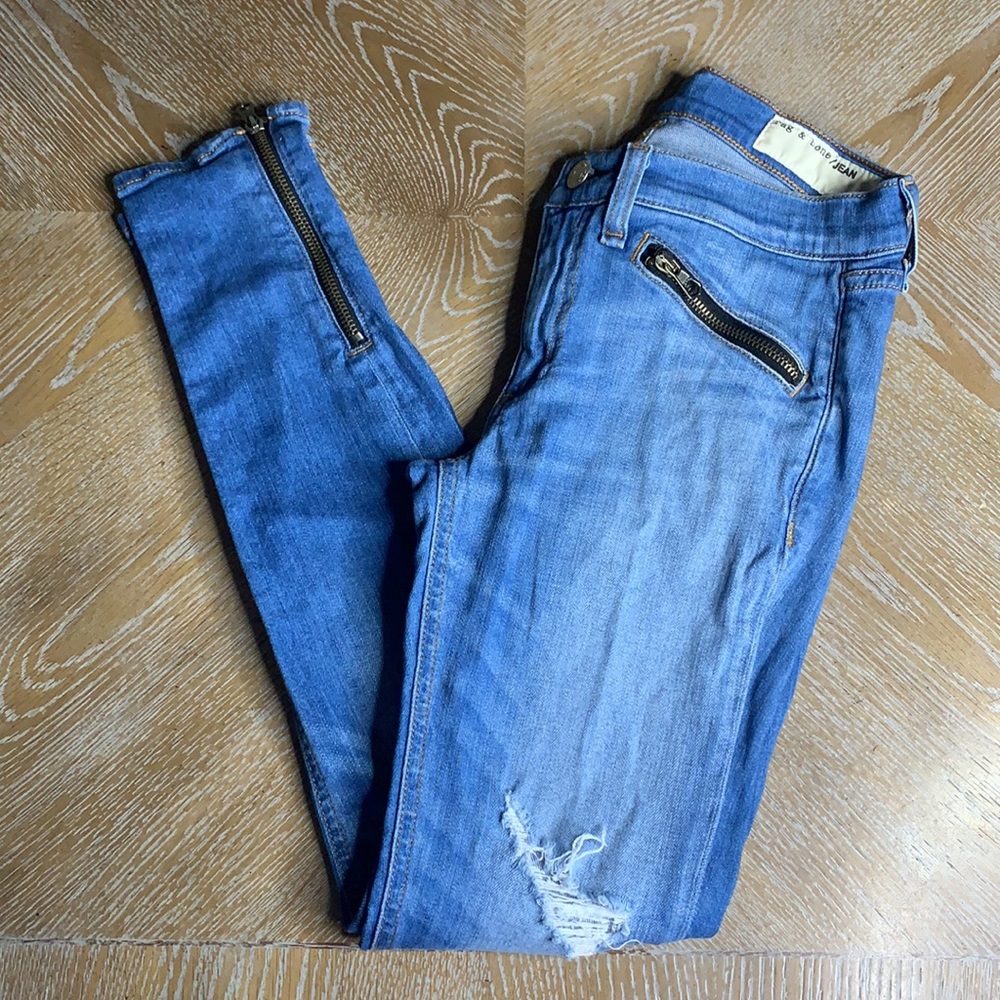 RAG & BONE Kilbowie Moto Blue Denim Jeans Zippers 26